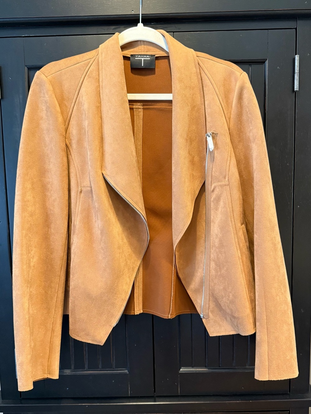 T Tahari Faux Leather Draped Moto Jacket